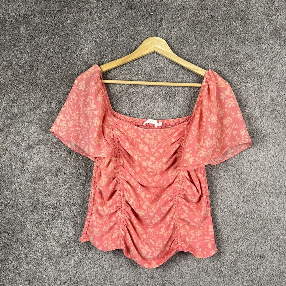 Lush Shirt Womens Large Pink Short Sleeve Top Floral Smocked Stitch Fix